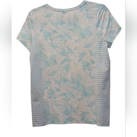 Chico's. - NWT, Turquoise & White Floral Design, Short Sleeve,Round Neck, Size 1 - Picture 11 of 11